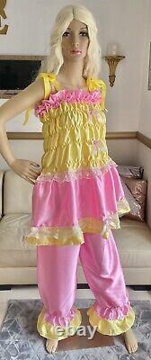 Beautiful Satin & Lace Short Flowing Sissy Negligee Dress & Full Length Bloomers