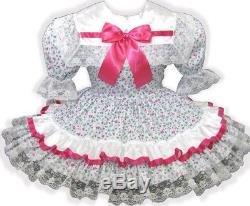 Becky CUSTOM FIT Hot Pink Flowers Ribbon BOW Adult Baby Sissy Dress LEANNE