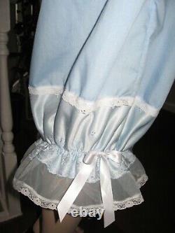 Blue check Pantaloons Extra Long sissy Bloomers nylon cotton lace Lolita Adult