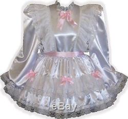 Bonnie Custom Fit Lacy White Satin RUFFLES Adult Baby LG Sissy Dress LEANNE