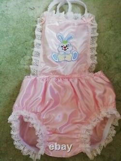 CD Adult Baby Sissy Pink Satin, Pvc Lined Rompers