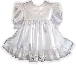 Camille Custom Fit WHITE Satin Adult Baby LG Sissy Dress LEANNE