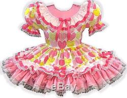 Carol CUSTOM FIT Pink Satin Hearts Adult Little Girl Baby Sissy Dress LEANNE