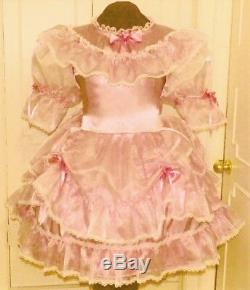 Charming Satin Organza White Sissy Lolita Adult Baby Aunt D