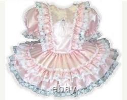 Claire Custom Fit Lacy Pink Satin Ruffles Adult Little Girl Baby Sissy Dress by