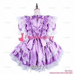 Cross dressing baby sissy maid lockable Light purple Satin dress UniformG1570