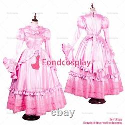 Cross dressing sissy maid Gothic lolita baby pink Satin dress costume CDG1783