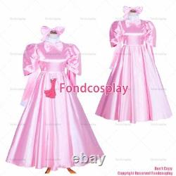 Cross dressing sissy maid Lockable Baby Pink satin Dress Uniform CD/TVG4036