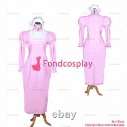 Cross dressing sissy maid Lockable Baby Pink thin PVC Dress Uniform CD/TV G3980