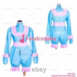 Cross dressing sissy maid Lockable Baby blue thin PVC Romper jumpsuits CDG4063
