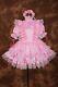 Cross Dressing Sissy Maid Lockable Baby Pink Satin Bowknot Dress Uniforms015