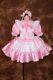 Cross Dressing Sissy Maid Lockable Baby Pink Satin Bowknot Dress Uniforms016