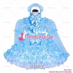 Cross dressing sissy maid Lockable blue Organza satin Dress Uniform CD/TVG4023
