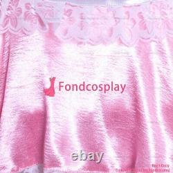 Cross dressing sissy maid Satin baby Pink Dress Lockable Uniform CD/TVG1085