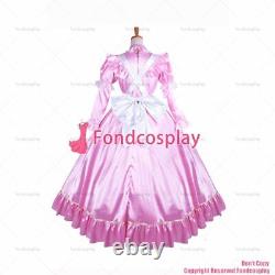 Cross dressing sissy maid Satin baby Pink Dress Lockable Uniform apron CDG1406