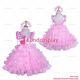 Cross Dressing Sissy Maid Baby Pink Satin Glass Silk Lolita Tiered Dress G3875