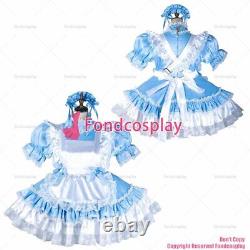 Cross dressing sissy maid baby blue satin dress apron lockable Uniform G2151