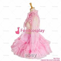 Cross dressing sissy maid baby pink Organza Lockable Uniform Dress CD/TVG1049