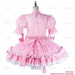 Cross dressing sissy maid baby pink lace organza dress lockable Uniform G2190
