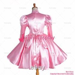 Cross dressing sissy maid baby pink satin dress lockable Uniform CD/TVG1122