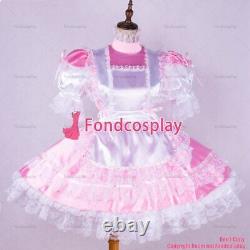 Cross dressing sissy maid baby pink satin dress lockable Uniform CD/TVG1745
