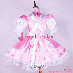 Cross dressing sissy maid baby pink satin dress lockable Uniform CD/TVG1745