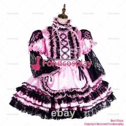 Cross dressing sissy maid baby pink satin dress lockable Uniform CD/TVG2130