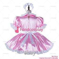 Cross dressing sissy maid baby pink satin dress lockable Uniform CD/TVG2220