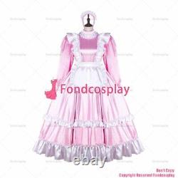 Cross dressing sissy maid baby pink satin dress lockable Uniform CD/TVG2254