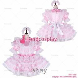 Cross dressing sissy maid baby pink satin dress lockable Uniform CD/TVG2271