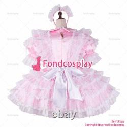 Cross dressing sissy maid baby pink satin dress lockable Uniform CD/TVG2271