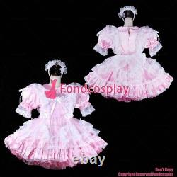 Cross dressing sissy maid baby pink satin dress lockable Uniform CD/TVG2314