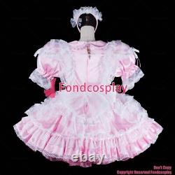 Cross dressing sissy maid baby pink satin dress lockable Uniform CD/TVG2314