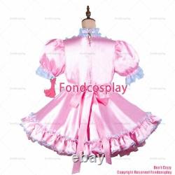 Cross dressing sissy maid baby pink satin dress lockable Uniform CD/TVG2450