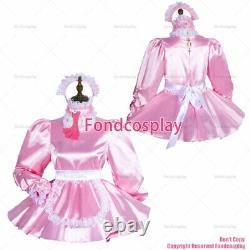 Cross dressing sissy maid baby pink satin dress lockable Uniform CD/TVG3762