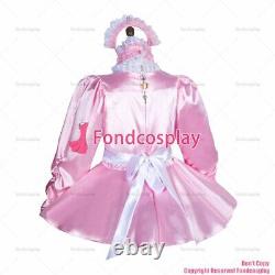 Cross dressing sissy maid baby pink satin dress lockable Uniform CD/TVG3762