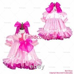 Cross dressing sissy maid baby pink satin dress lockable Uniform CD/TVG3806