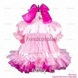 Cross dressing sissy maid baby pink satin dress lockable Uniform CD/TVG3806