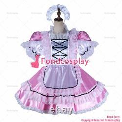 Cross dressing sissy maid baby pink satin dress lockable Uniform apron CDG2159
