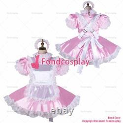 Cross dressing sissy maid baby pink satin dress lockable Uniform costume G2146