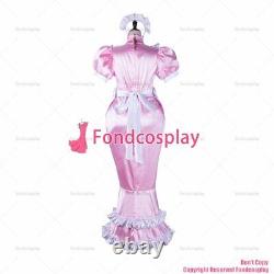Cross dressing sissy maid baby pink satin fish tail lockable dress CD/TVG2361