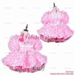 Cross dressing sissy maid baby pink satin organza dress lockable Uniform G3784