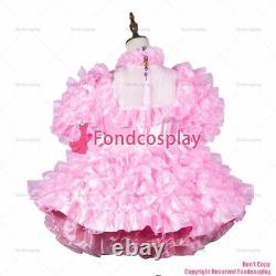 Cross dressing sissy maid baby pink satin organza dress lockable Uniform G3784