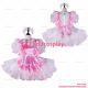 Cross Dressing Sissy Maid Baby Pink Satin Organza Lockable Uniform Dress G2270