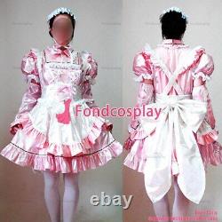 Cross dressing sissy maid baby pink thin Pvc Lockable Dress Uniform CD/TVCK949