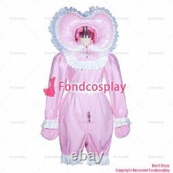 Cross dressing sissy maid bonnet lockable baby pink heavy PVC jumpsuits G3910