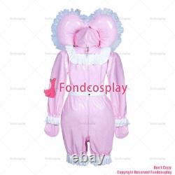 Cross dressing sissy maid bonnet lockable baby pink heavy PVC jumpsuits G3910