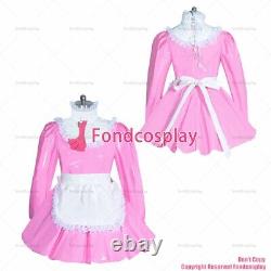 Cross dressing sissy maid french lockable baby Pink thin PVC dress Uniform G3959