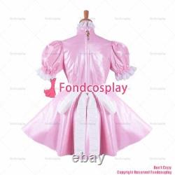 Cross dressing sissy maid lockable Faux leather baby pink dress CD/TVG1424
