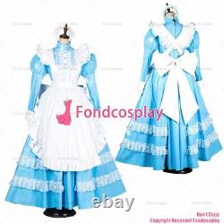 Cross dressing sissy maid lockable baby blue PVC vinyl dress Uniform CD/TV G1805